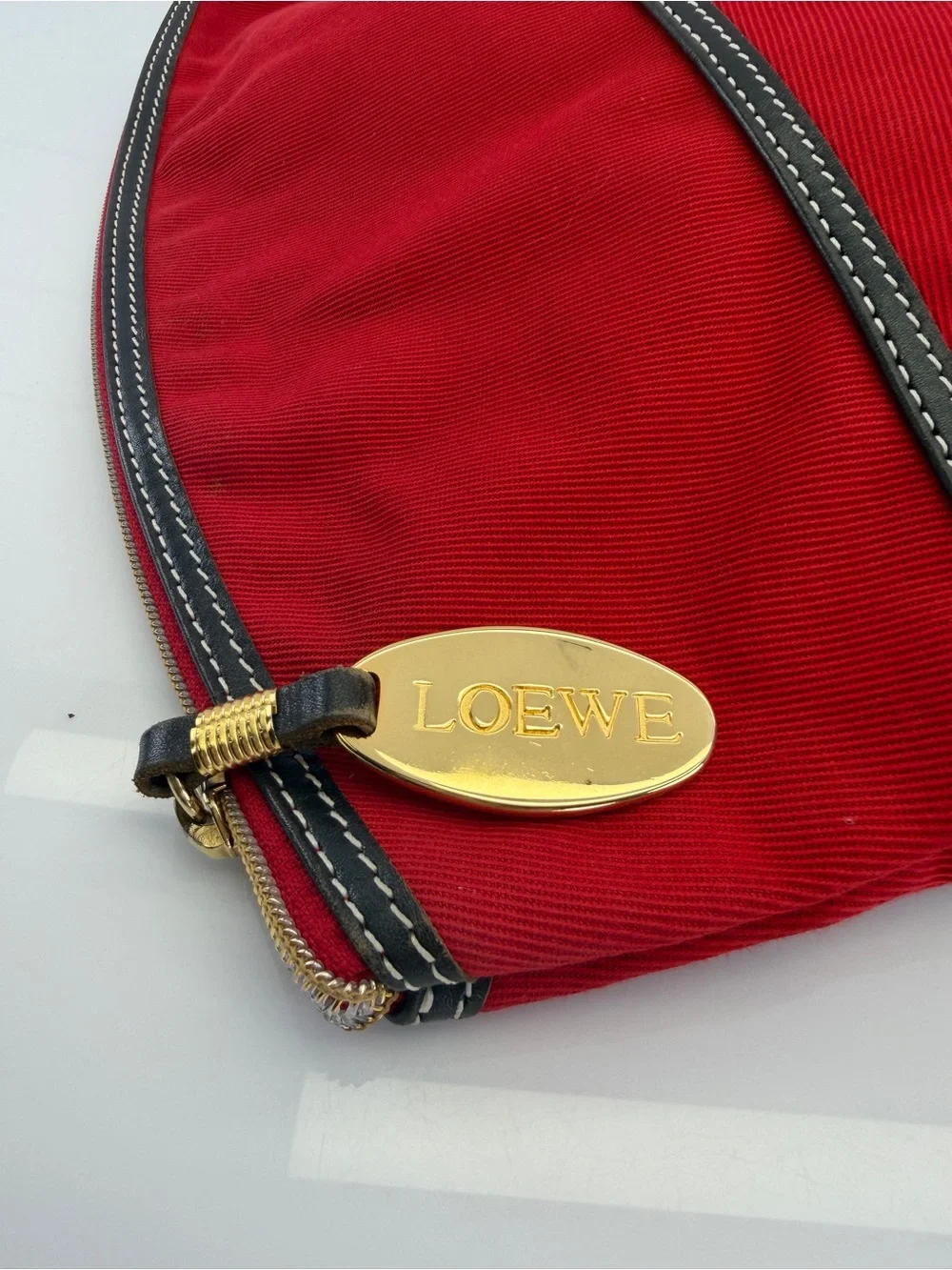Loewe Red Cosmetic Pouch with Gold Emblem
